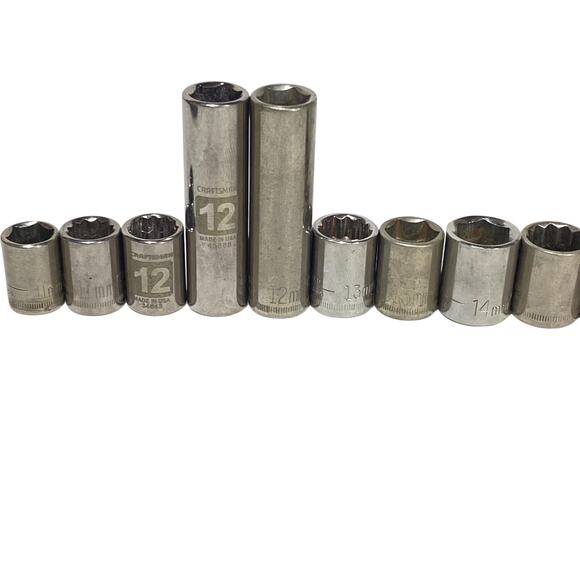 Craftsman 20 Pc Socket Set 1/4" 1/2" Drive Metric 6 Pt 12 Pt Deep Shallow Lot - Picture 3 of 11